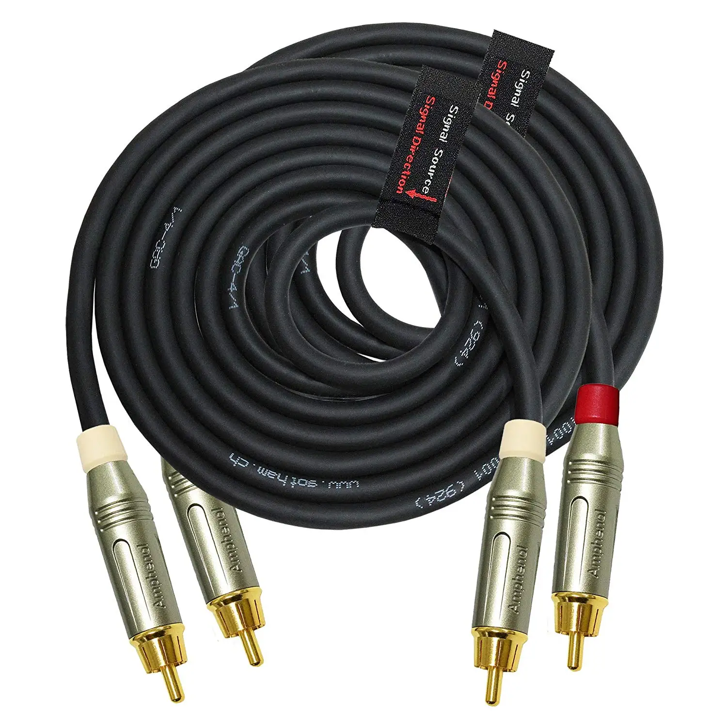 8 Foot RCA Cable Pair - Gotham GAC-4/1 (Black) Star-Quad Balanced Audio Interconnect Cable with Amphenol ACPR Die-Cast, Gold Plated RCA Connectors - Directional
