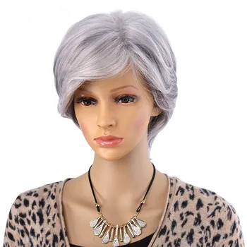 Women Short Wigs For Old Women Synthetic Grey Hair Straight Style