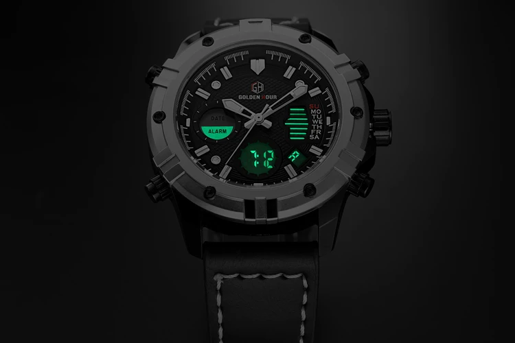 Golden Hour Mens Black Leather Strap Digital Quartz Wrist Watch - Buy