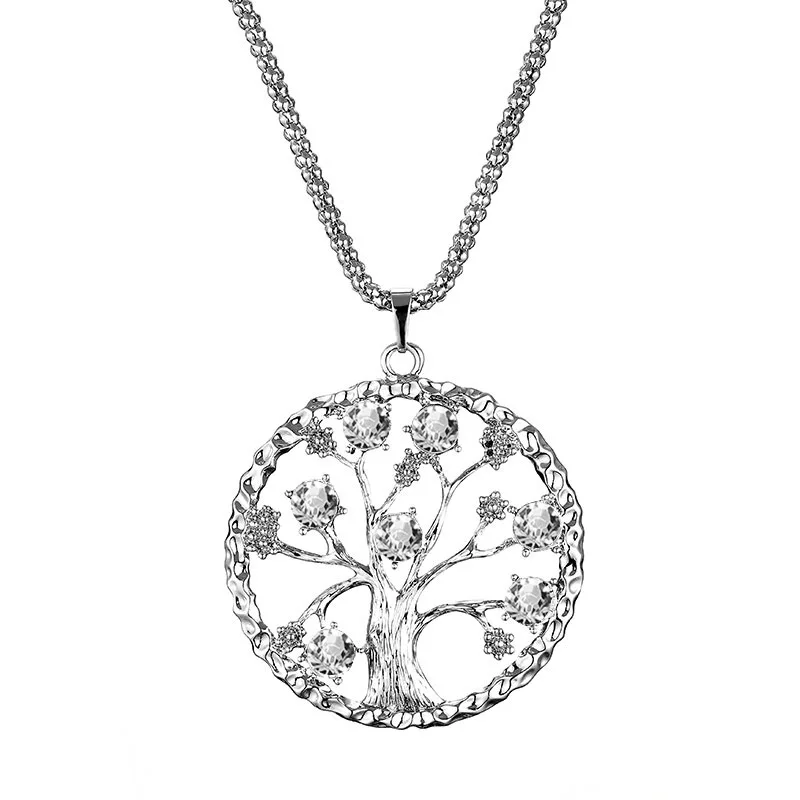 Newest Round Hollow Tree Of Life Necklace Fashion Flower Crystal Tree Of Life Pendant Necklace Women Garment Accessories