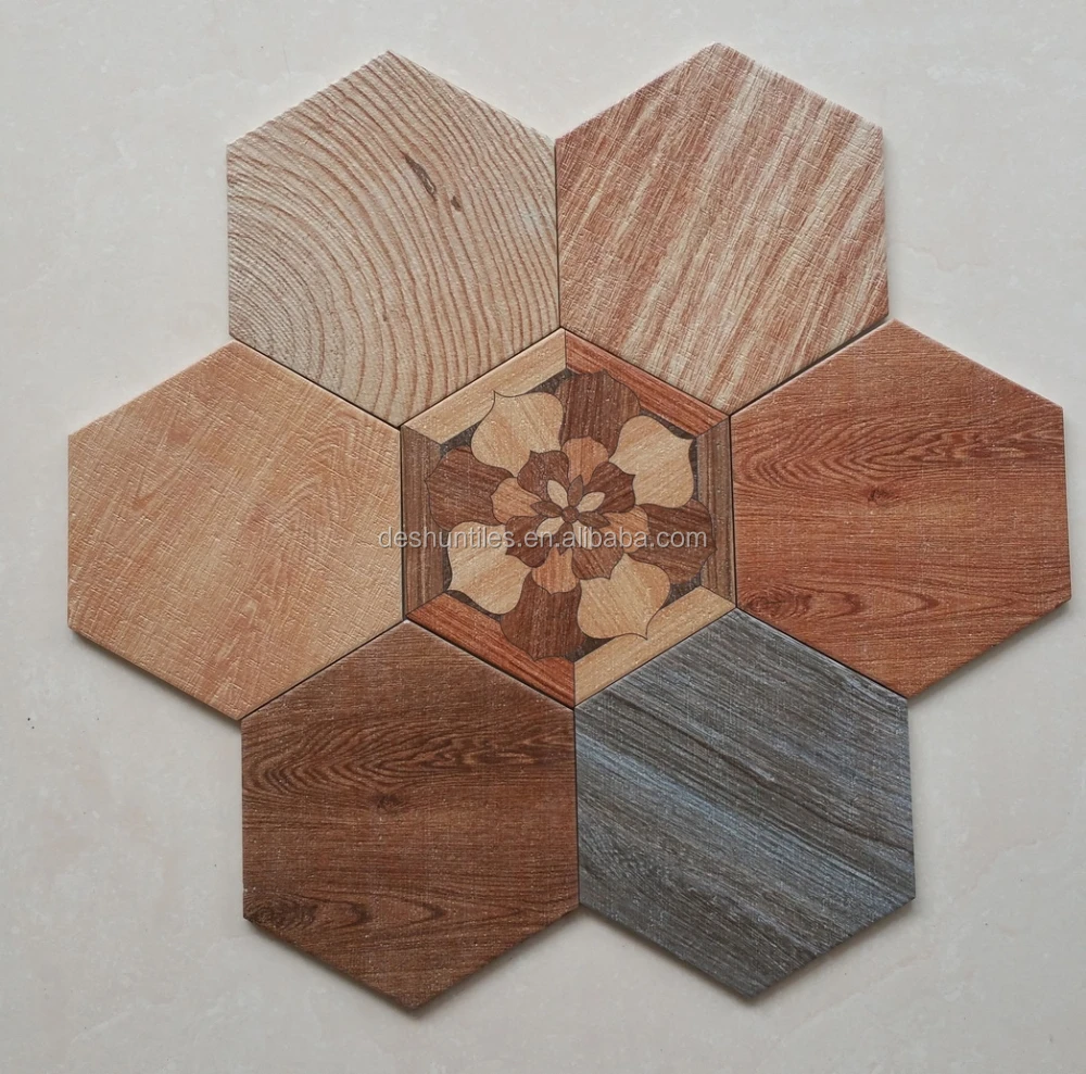 Decorativi rustico di ceramica venature del legno gres esagonale ...