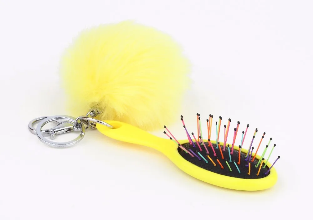 Factory cost girls fashion cute wet mini hair brush with pom pom and