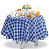 Premium Wedding Checkered Polyester Fabric Table Cover Plaid Round Tablecloth