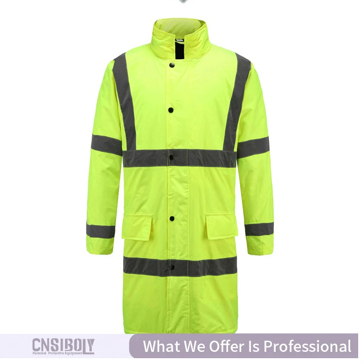 Custom 100 Waterproof Polyester Raincoat Reflective Construction
