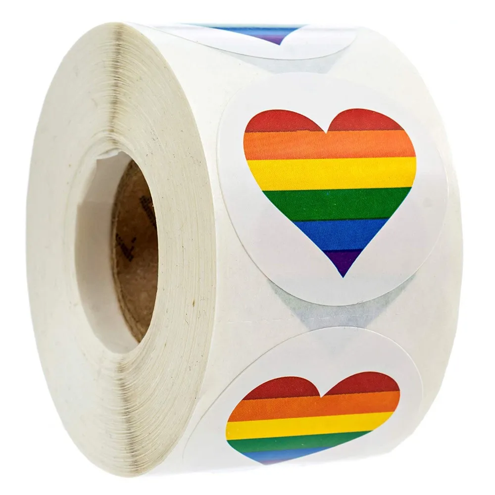 Gay Pride Sticker Rainbow Heart Design In 1 5 Circle 500 Stickers Per Roll Rainbow Color