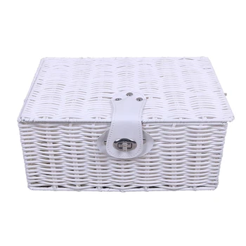 White Plastic Wicker Storage Basket With Lid Home Use Resin Pp Wicker