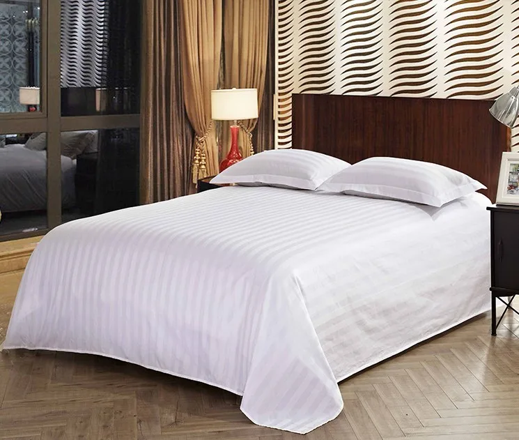 Customized Single Double Queen King White Cotton 1 & 3cm Hotel Stripe