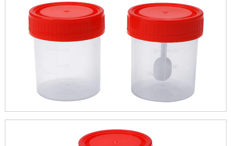 Yiwu disposable medical 40ml 60ml Red Lid PP Urine container/Hospital Stool Container