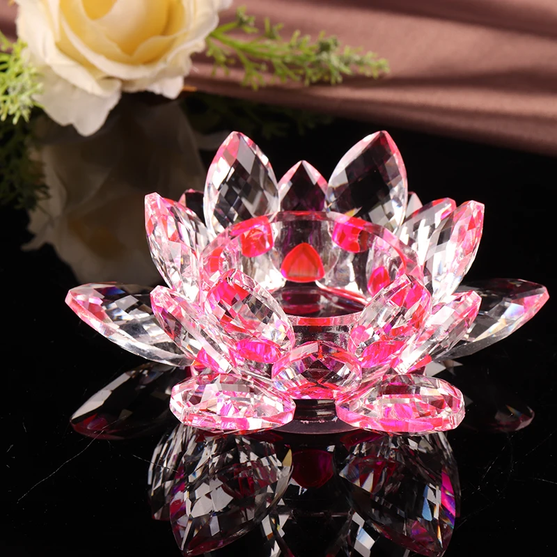 Pink Crystal Glass Lotus Flower Candle Holders Wedding Columns ...