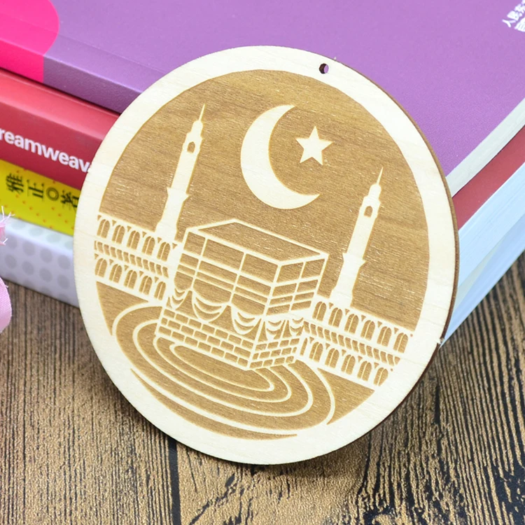 Islamic arabic wooden laser cut custom eid mubarak wooden tags