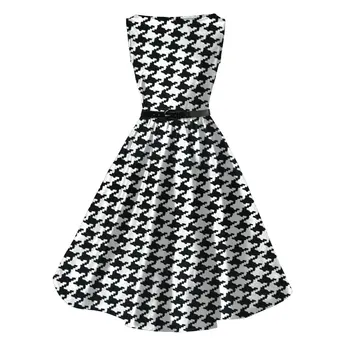 Hot Selling Black And White Houndstooth Printing Plus Size Cotton Dress ...