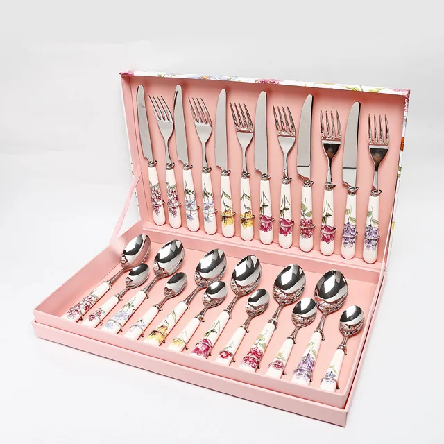 Floral Wedding Gift Ceramic Stainless Steel Cutlery Set Buy Stainless