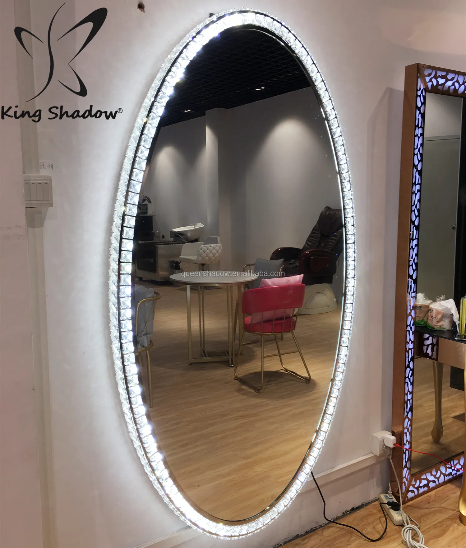 Diamond Hair Salon Mirror Barber With Led Light Styling Station For Salon Buy Salon Mirror