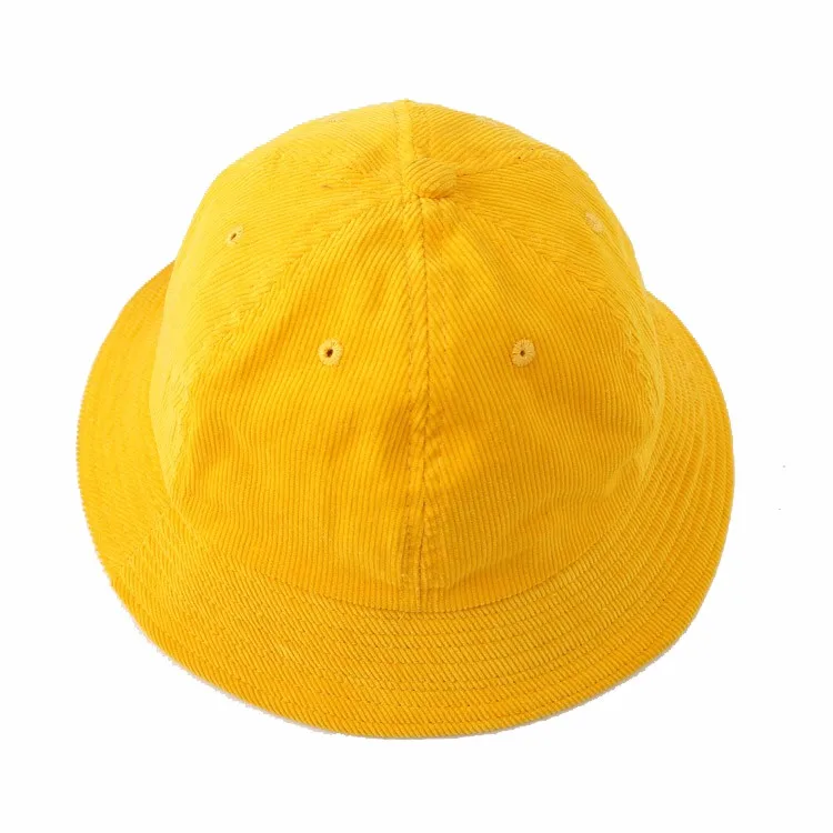 6 Panel Bucket Cap Custom Fine Wale Yellow Corduroy Hats Bucket Hat For