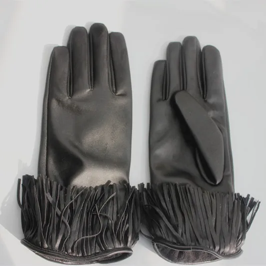 ladies fashion leather gloves with fringe detail