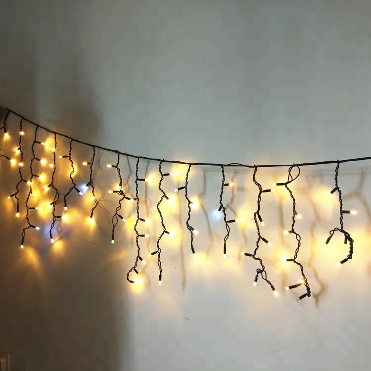Rubber cable IP65 waterproof outdoor warmwhite with white sparkle extendable  led icicle garland light christmas light