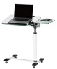 Tempered glass and metal portable adjustable bedside table with wheels for couch bedroom
