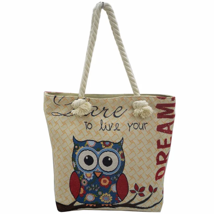 Wholesale Jacquard Canvas Totes Or Beach Bags With Cotton Rope Handle - Buy Beach Bags Or Totes ...