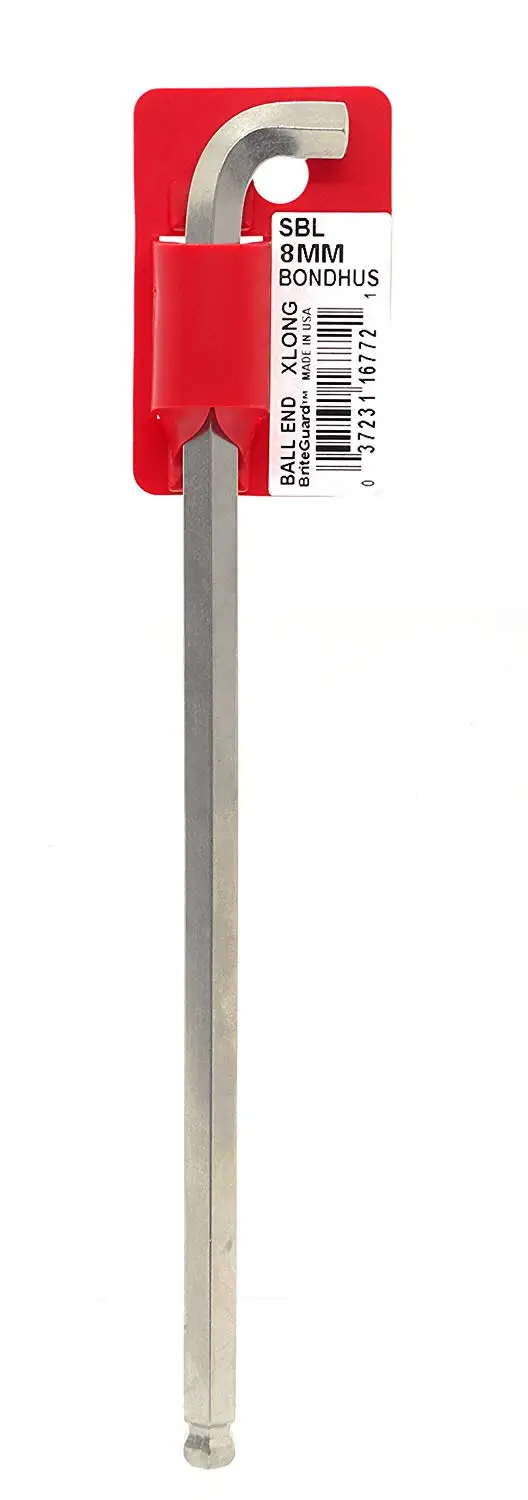 Long Arm Tagged and Barcoded Bondhus 16760 4mm Stubby Ball End Tip Hex Key L-Wrench with BriteGuard Finish
