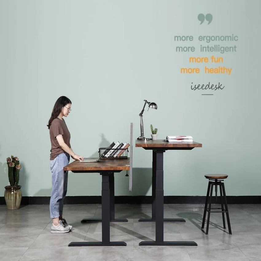 Lifting table whole solid wood for tabletop  leg with double motor three-section type