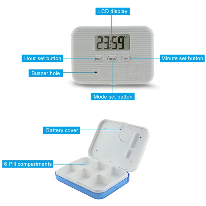 J&r Mini Portable Alarm Pill Box Timer Electronic Timed Reminder
