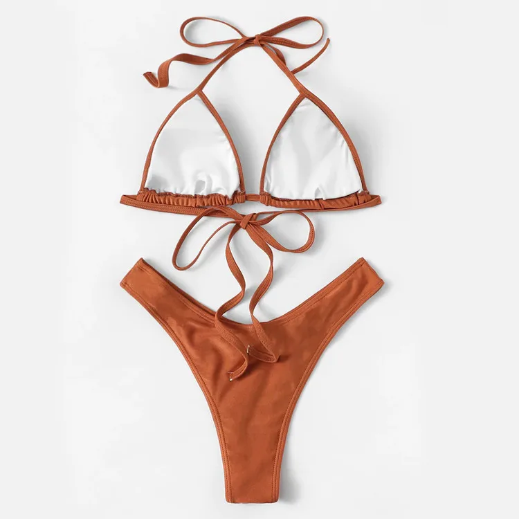 2019 New Sexy Women Solid Color Brazilian Bikini Thong Push Up Swimwear