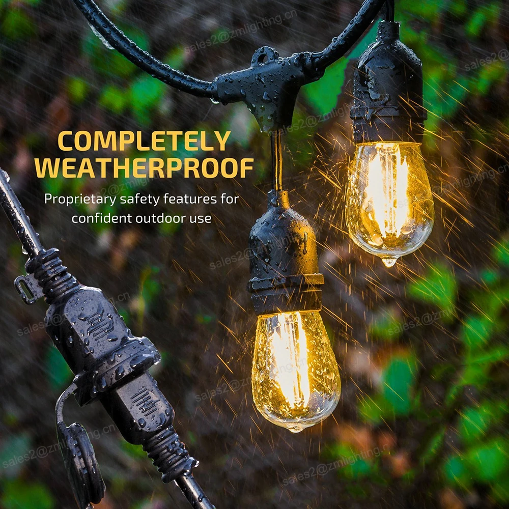 48ft Outdoor Led String Lights Waterproof Led Retro Edison Filament