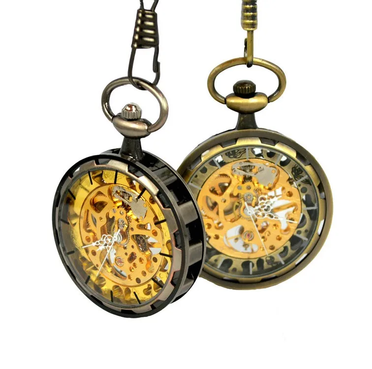 Antique Mechanical Skeleton Pocket Watch Open Face Manual Winding