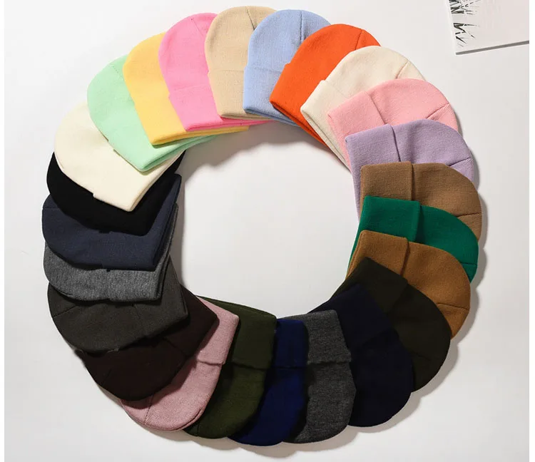 
High Quality Winter Plain Dyed Custom Beanie Hat 100% Acrylic Warm Knitted Beanie 