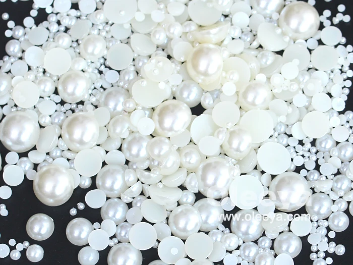 Plastic Pearls Non Hotfix Rhinestone Beads Flat Back 3mm White AB Loose ABS Half Round Faux Pearl Beads for DIY Decoration