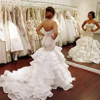 New Designs Sweetheart Ruffled Appliqued Beaded Trumpet Lace