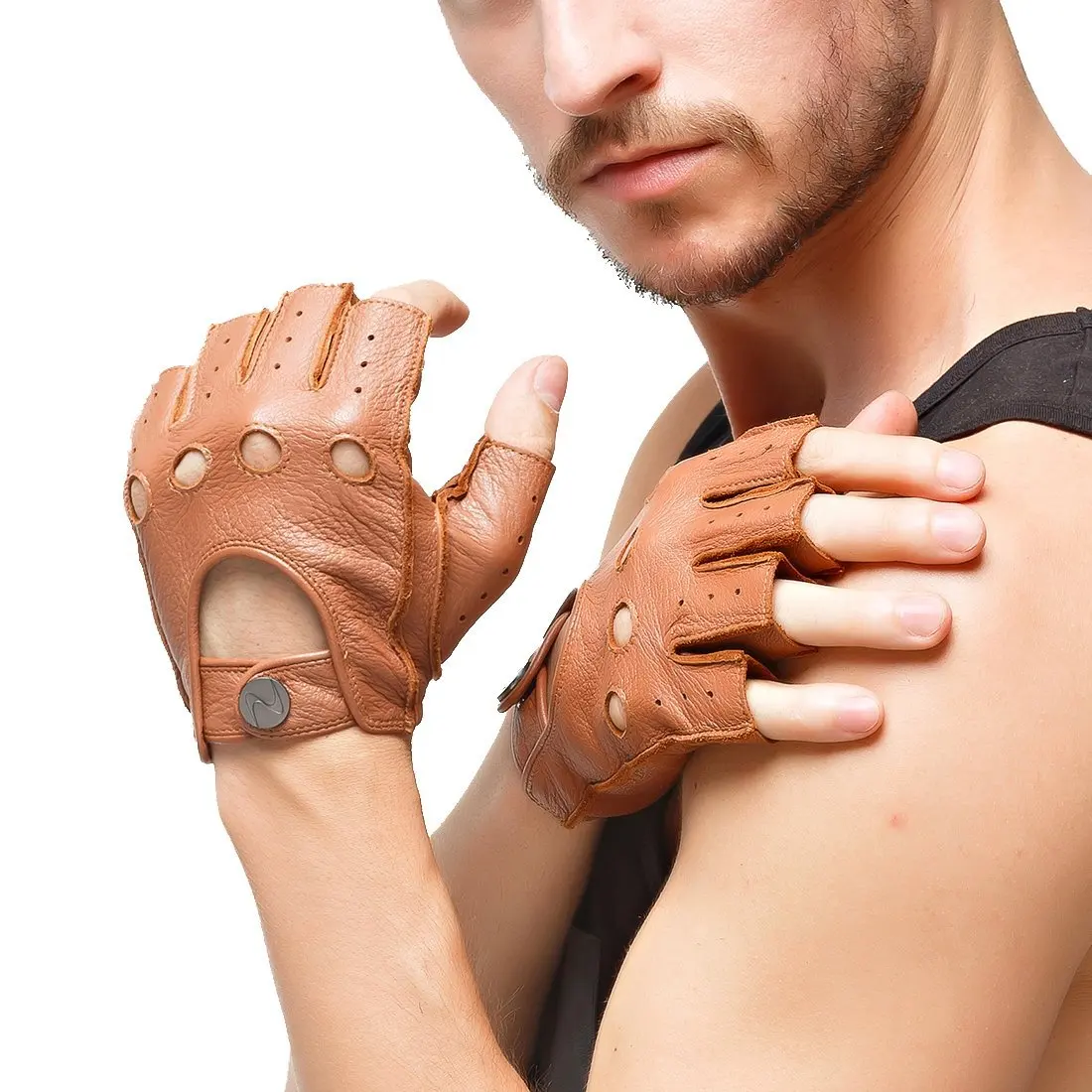 Bark Brown//Beige Dents Mens Helston Deerskin Leather Gloves