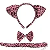 Kids Adult Party Halloween Animal Leopard Tiger Ears Headband Bow Tail Costume KO631
