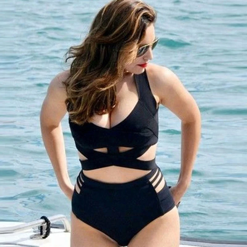 fat women suit plus size high cut cover up monokini one piece swimsuit