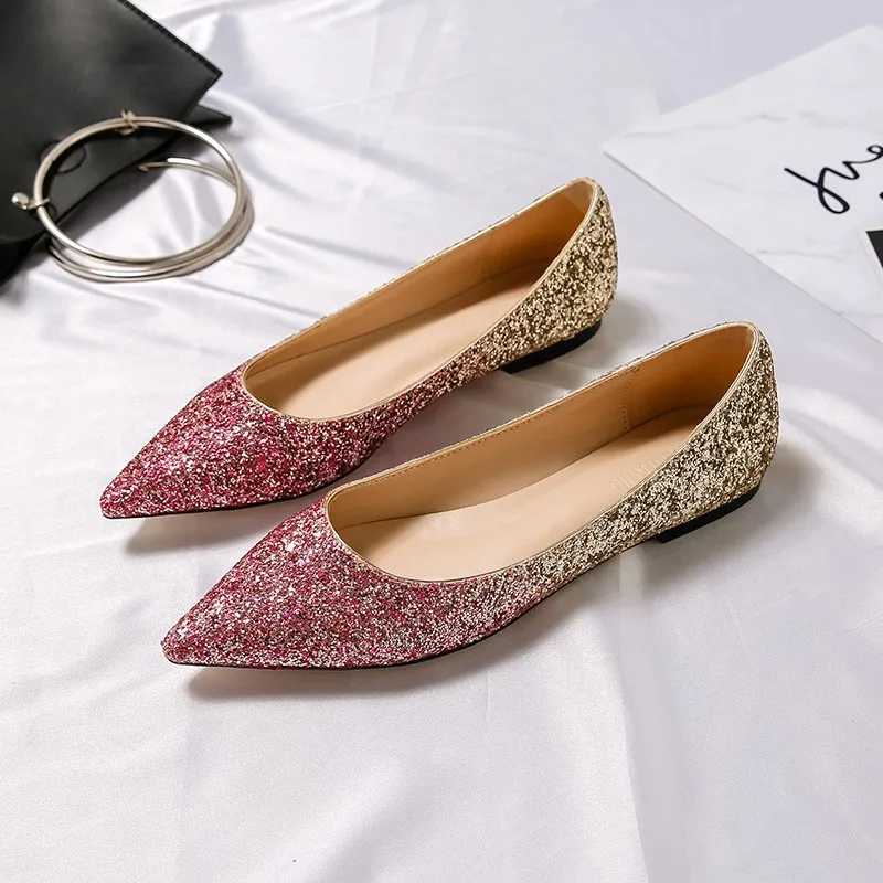 Ss0135 New Arrival Ladies Sequin Flat Shoes 2018 Women Bridal Wedding ...
