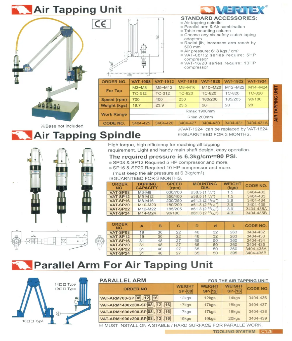 Vertex Pneumatic Tapping Machine Vat