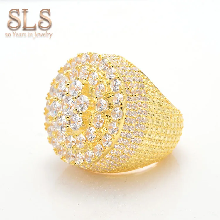 Dubai Diamond Rings Men Hiphop Gold Plated Rings 14k Rose Gold Gemstone