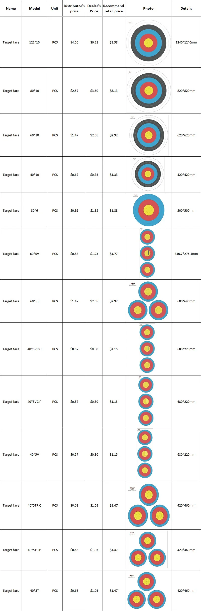 Official World Archery Target Face Outdoor waterproof 80 cm Centre 6