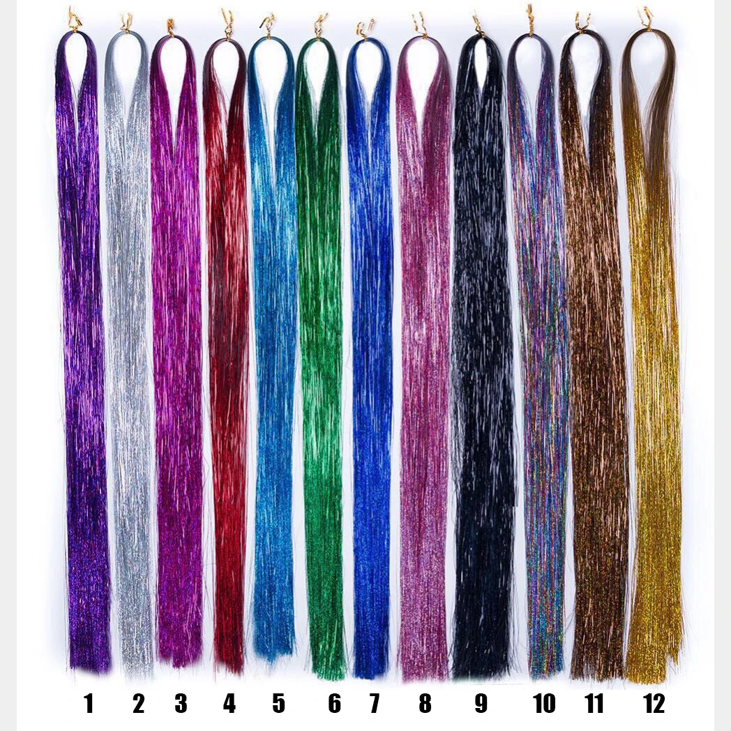 48inch 120cm Bling Rainbow Silk Hair Tinsel Extension Glitz Colorful ...