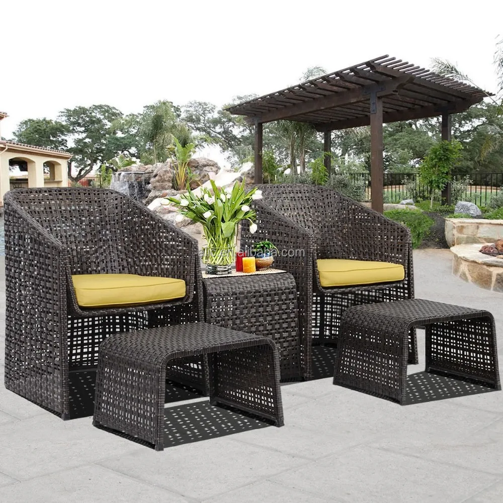 5 Piece Rattan Furniture Set With Footstools Outdoorindoor Garden