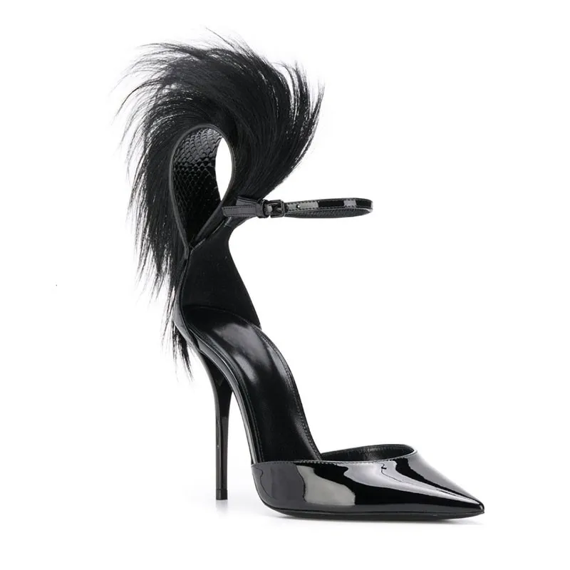 black chunky heel with fur