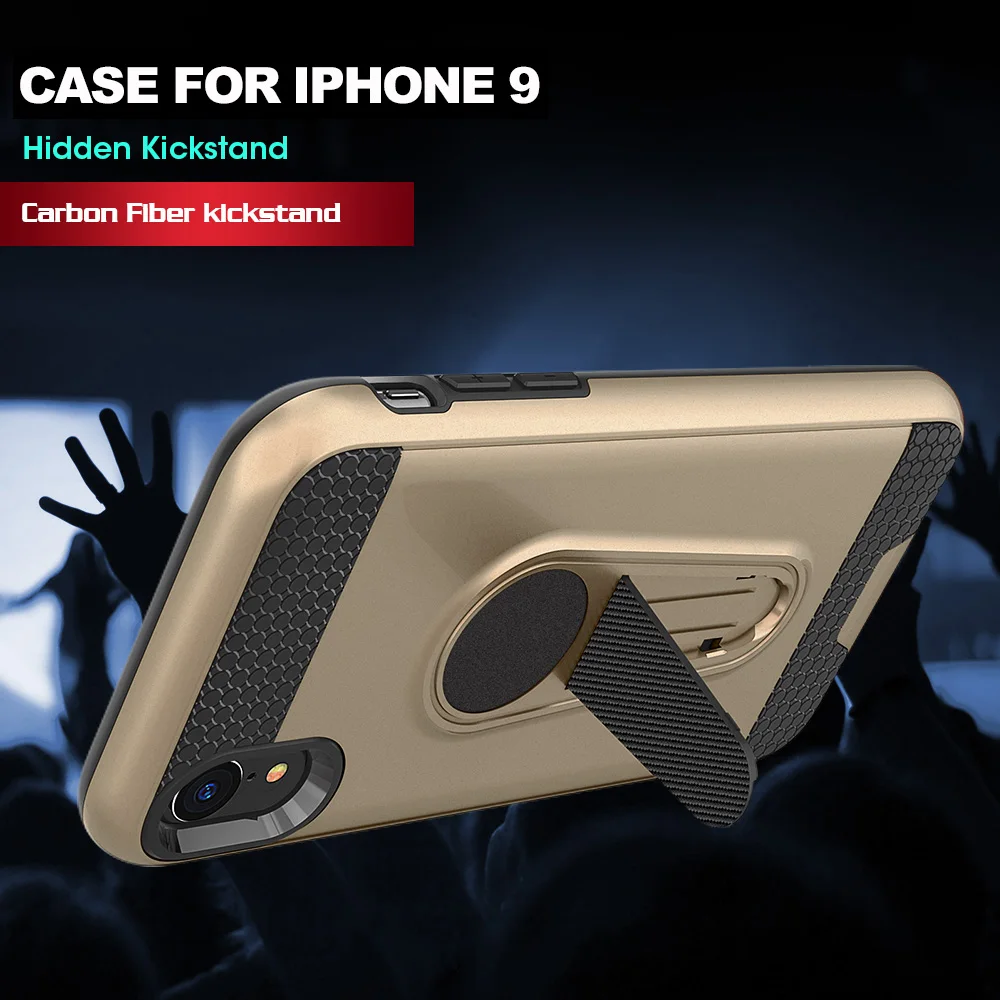 Magnetic Car Mount Hidden Carbon Fiber Kickstand TPU PC Phone Case For iPhone XR X