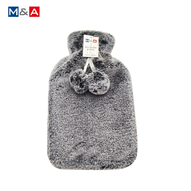 
2L Faux Fur Hot Water Bottle with pompoms 