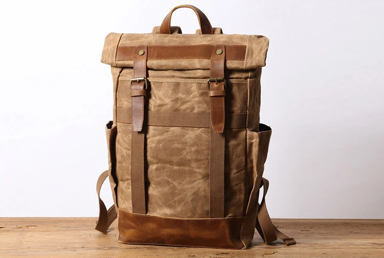 Waterproof hiking waxed canvas leather designer outdoor leisure back pack backpack rucksack bag for teenager