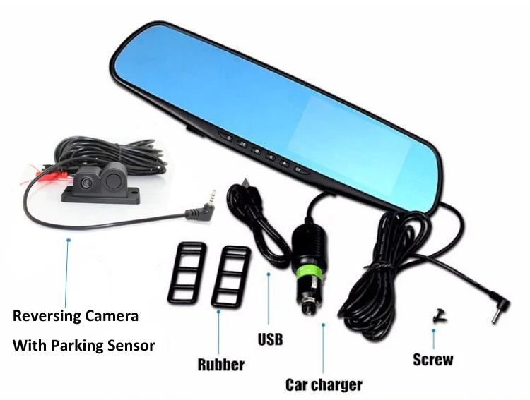 car reverse parking camera kit with DVR rear view mirror