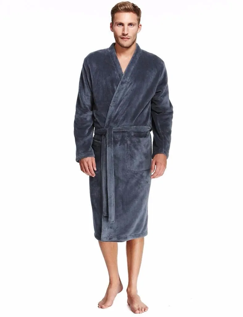 Mens Luxury Soft Coral Fleece Dressing Gown