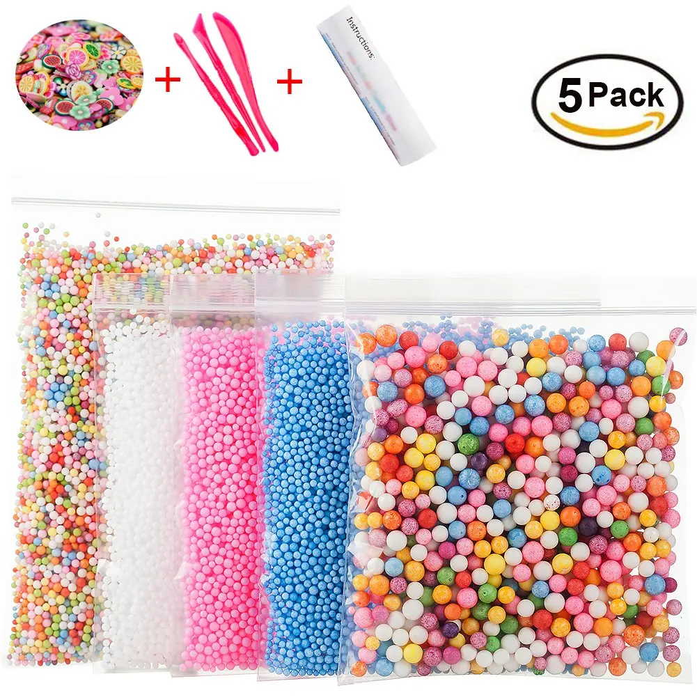 Foam Beads for DIY Slime – Craft Styrofoam Balls 0.1-0.35 inch(47000pcs) for Kids Homemade Slime, Home Decorative, Wedding and Party Decorations (5 Pack)