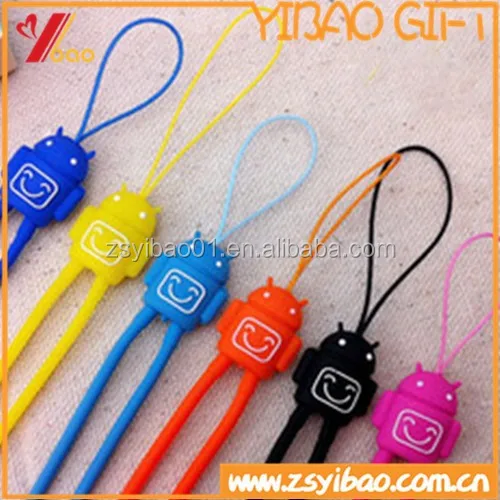 Custom soft retractable robot silicone mobile phone strap