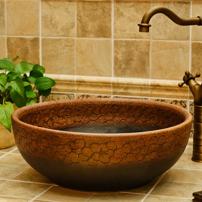 Stone Round Gold Color Wash Basin Sink With One Hole Use Is Bathroom