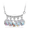 Women Silver Bead Chandeliers Blue Diamonds Crystal Pendant Necklace for Girls
